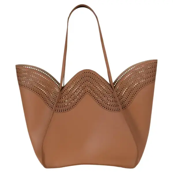 ALAÏA LILI 32 VIENNE Laser-Cut Tote in Tan Leathe