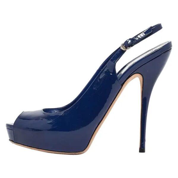 Gucci Sofia Blue Patent Peep Toe Slingback Pumps - Image 4