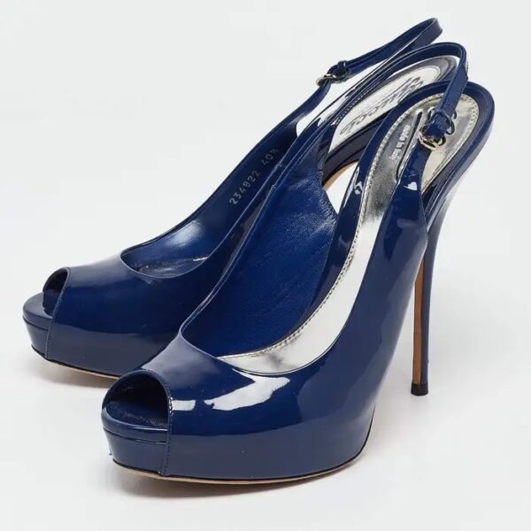 Gucci Sofia Blue Patent Peep Toe Slingback Pumps - Image 3