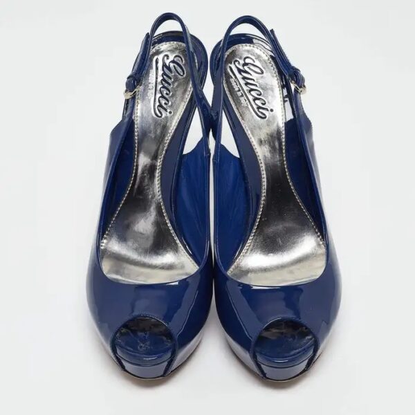Gucci Sofia Blue Patent Peep Toe Slingback Pumps - Image 2