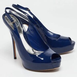 Gucci Sofia Blue Patent Peep Toe Slingback Pumps