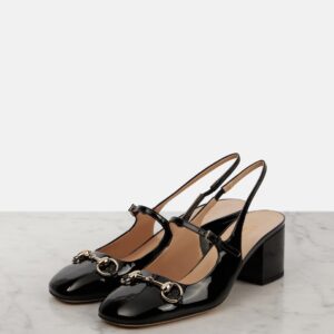 Gucci Horsebit 55 Patent Leather Slingback Pumps